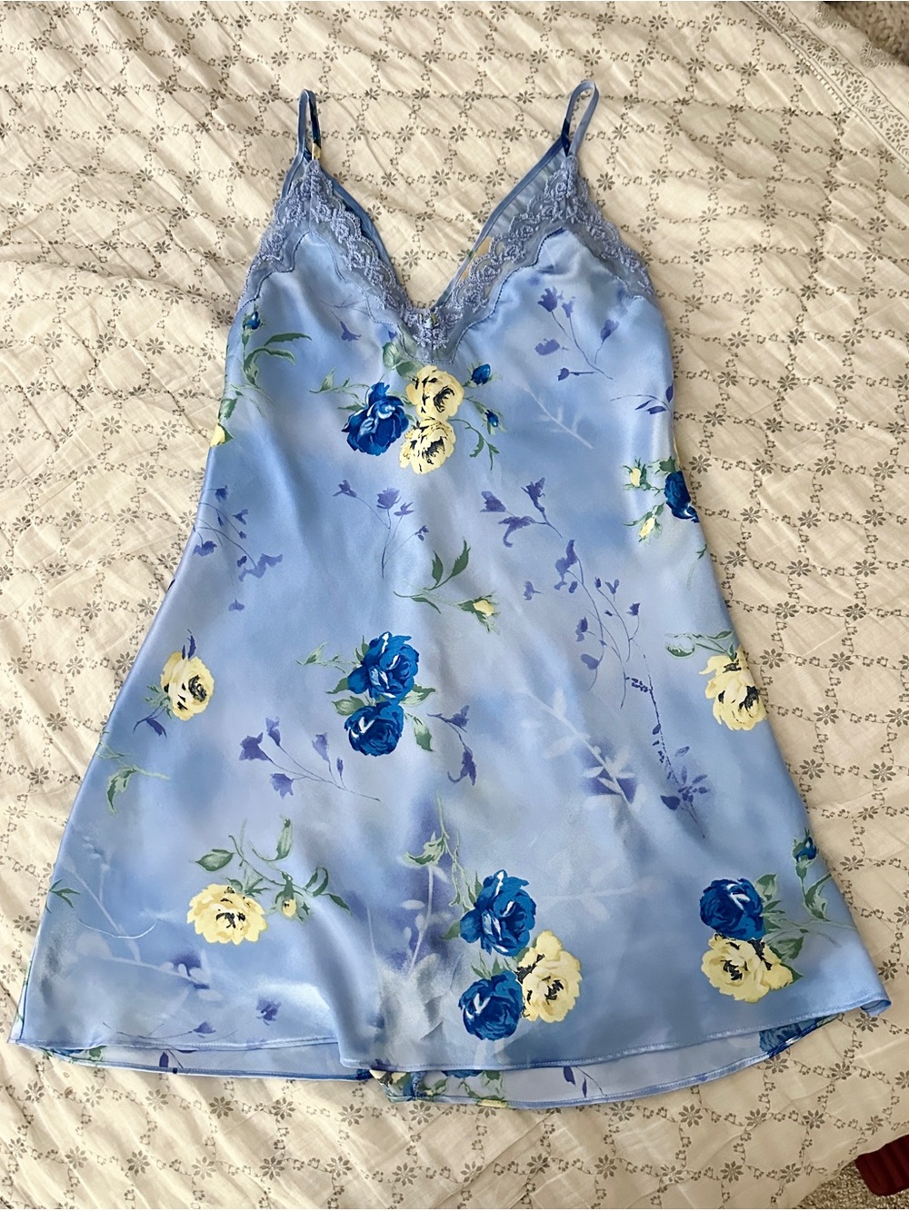 Expressions Light Blue Floral Lace-Trim Slip
